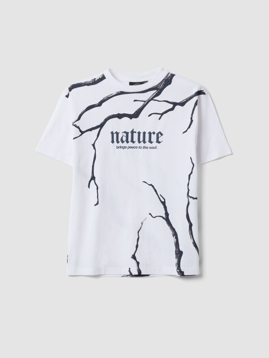 T-shirt bianca in puro cotone con scritta Nature per ragazzo_3