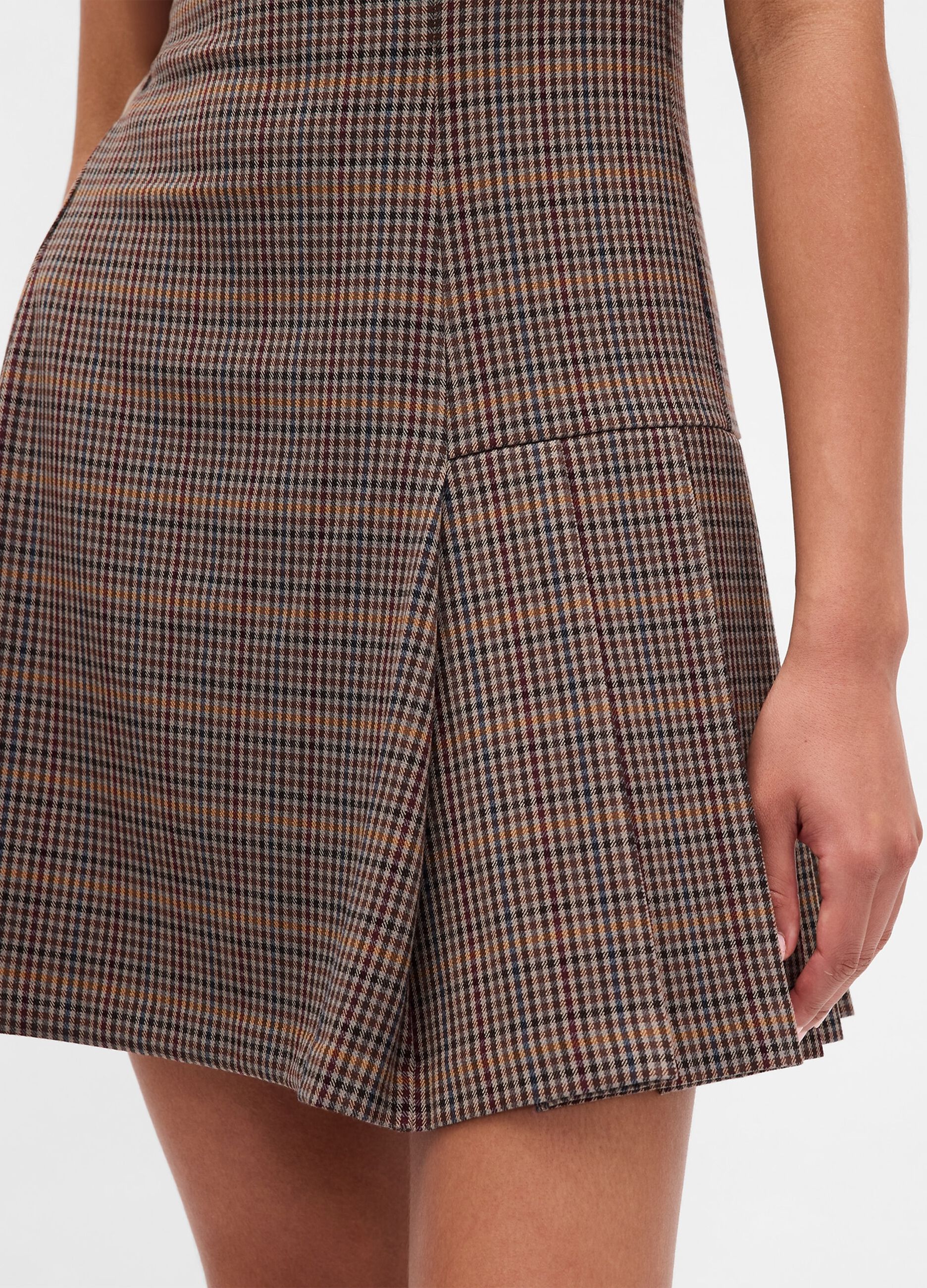 Brown plaid dress with check detailing