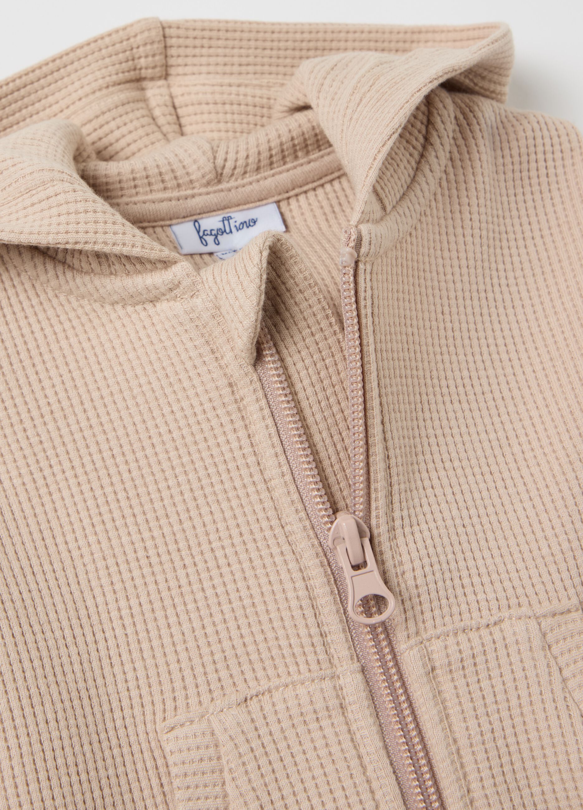 Full-zip waffle sweatshirt with hood and koala