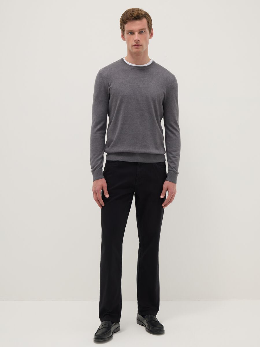 Grey crew neck cotton blend jumper regular fit_1