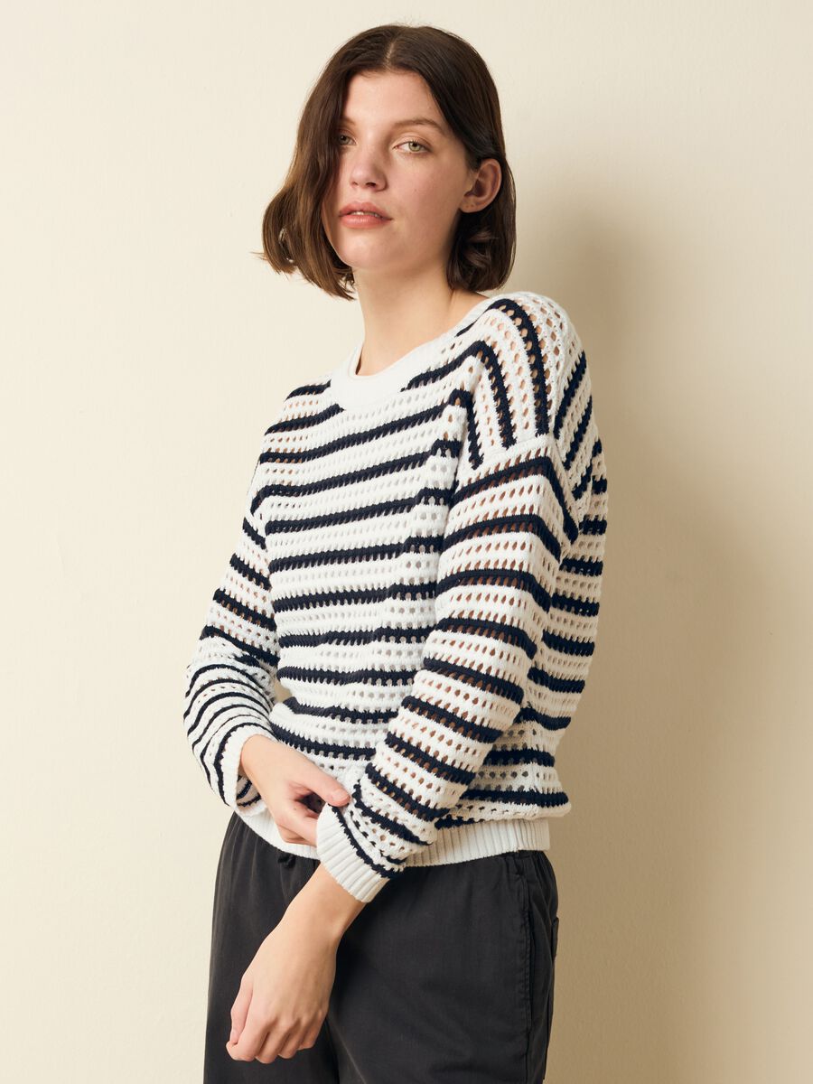 Striped pullover with openwork weave_1