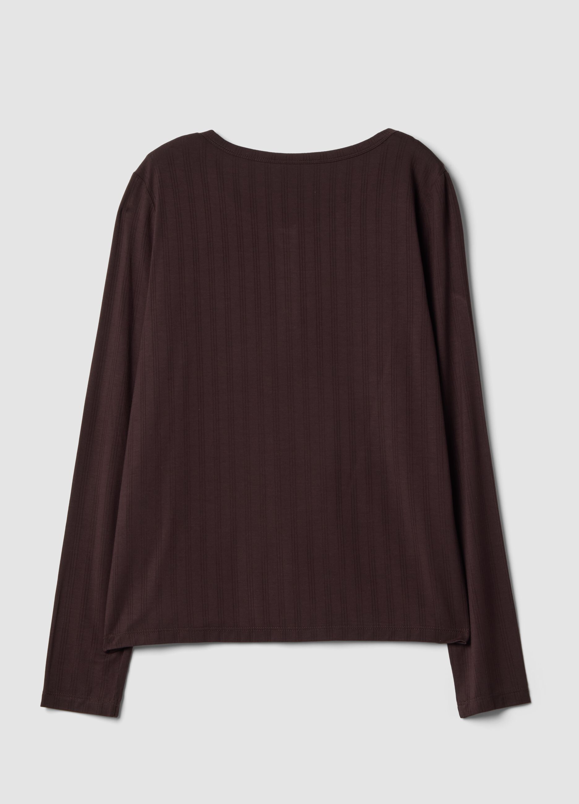 Brown ribbed stretch viscose pyjama top