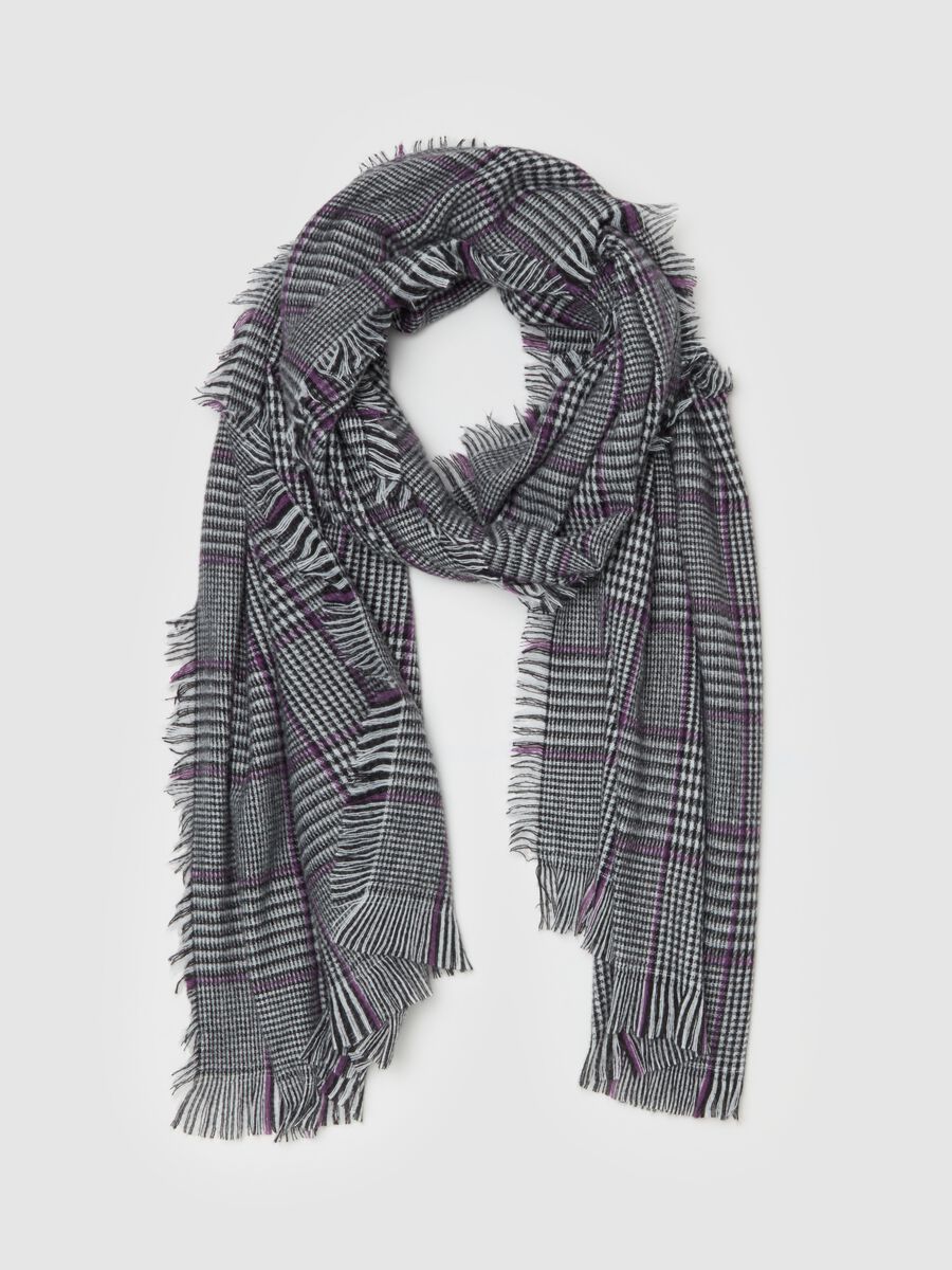 Fringed scarf with Prince of Wales check_0