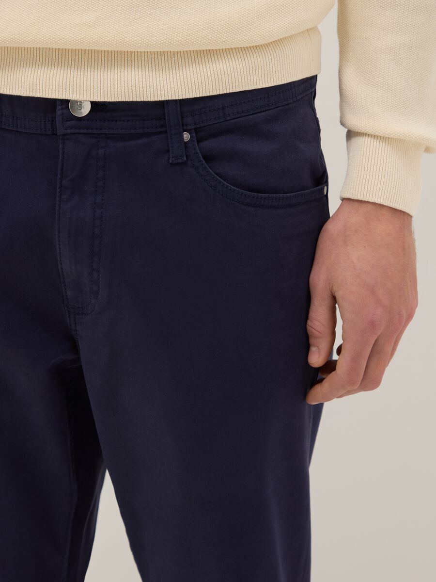 Slim Fit Elasticated Cotton Blue Trousers_3