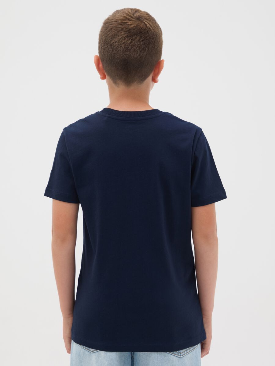 T-shirt da ragazzo in puro cotone blu notte regular fit con stampa_1