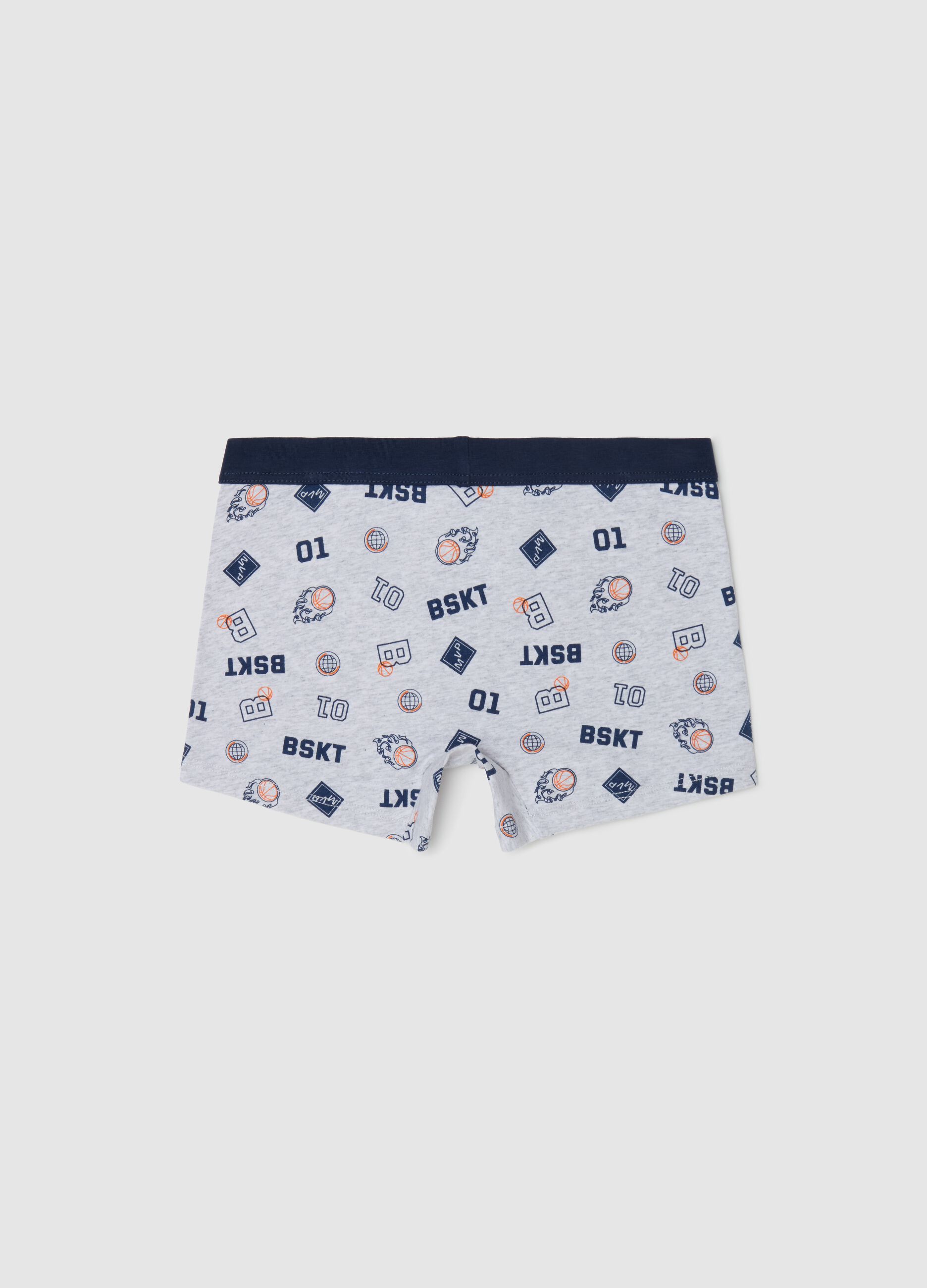 Boxer midi in cotone stretch con stampa basket