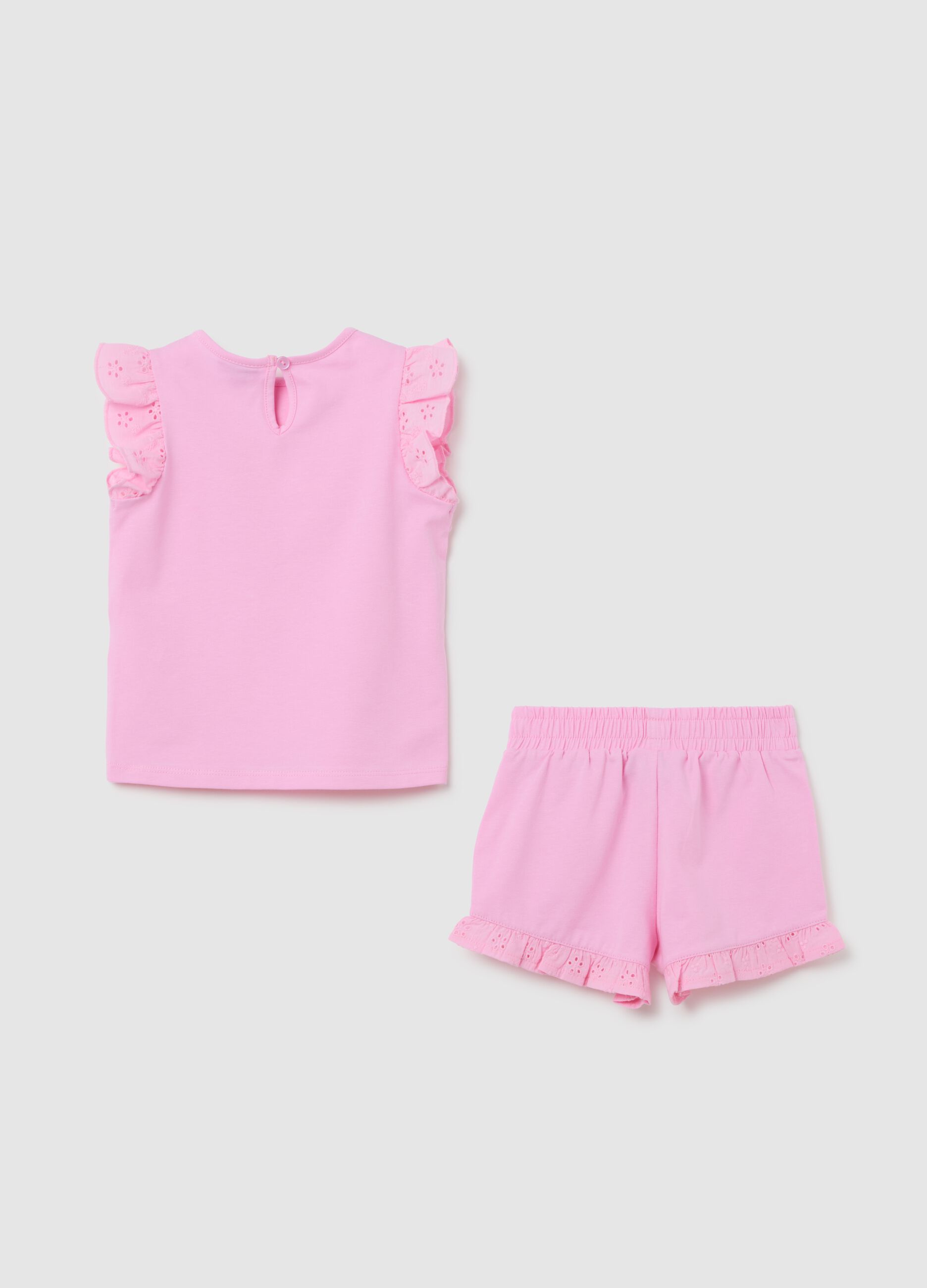 Coordinato estivo da bambina in cotone rosa regular fit