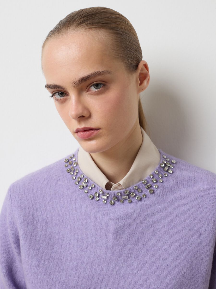Purple regular fit jumper with decorated collar_0