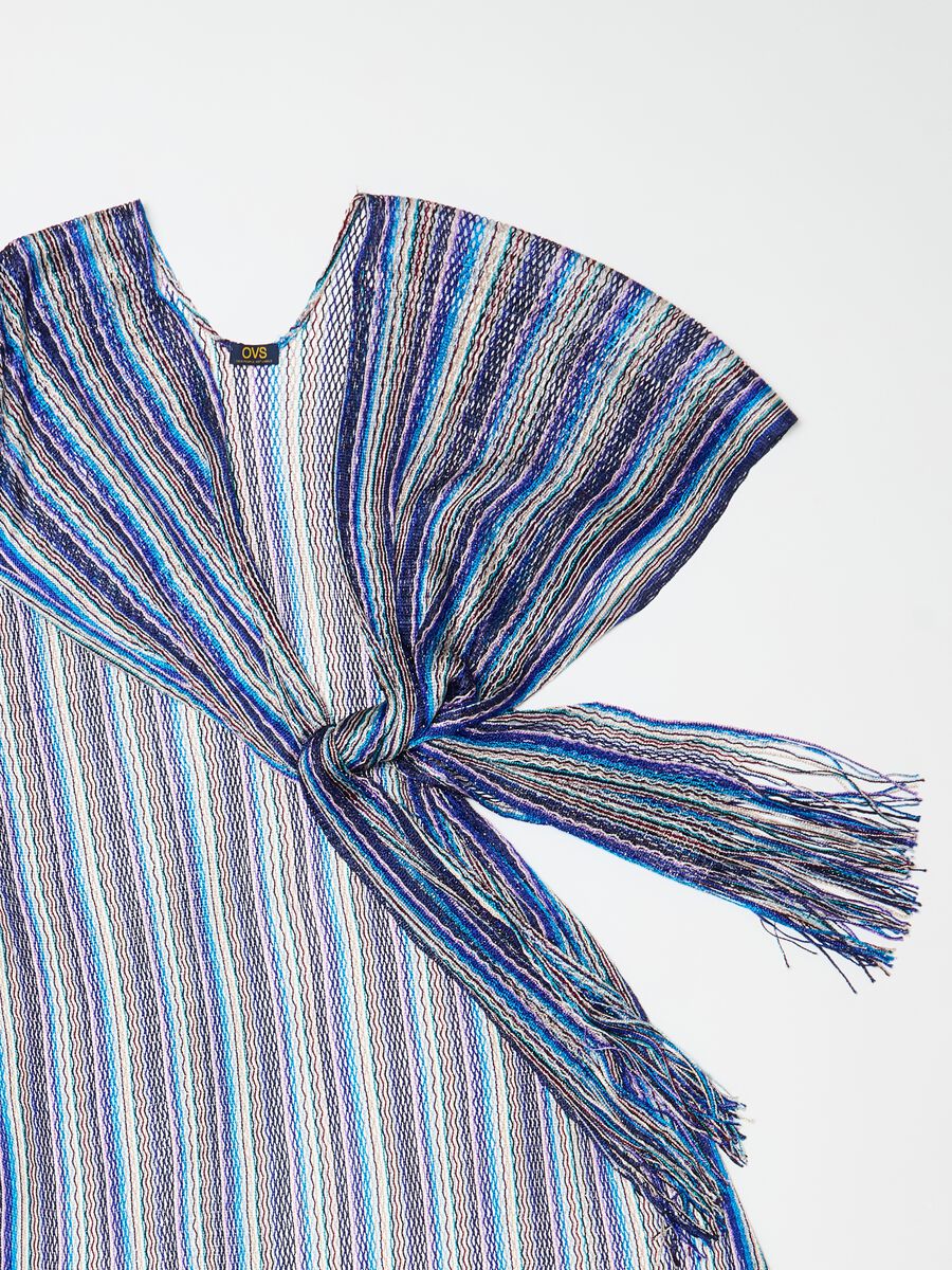 Beach cover-up cape with stripes and fringing_1