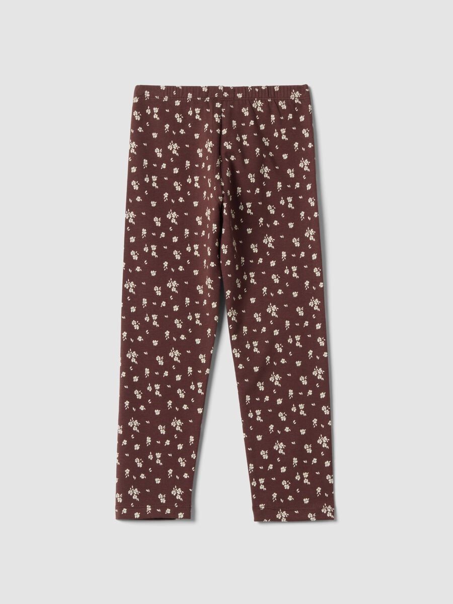 Leggings marroni in cotone organico elasticizzato a fiori_1