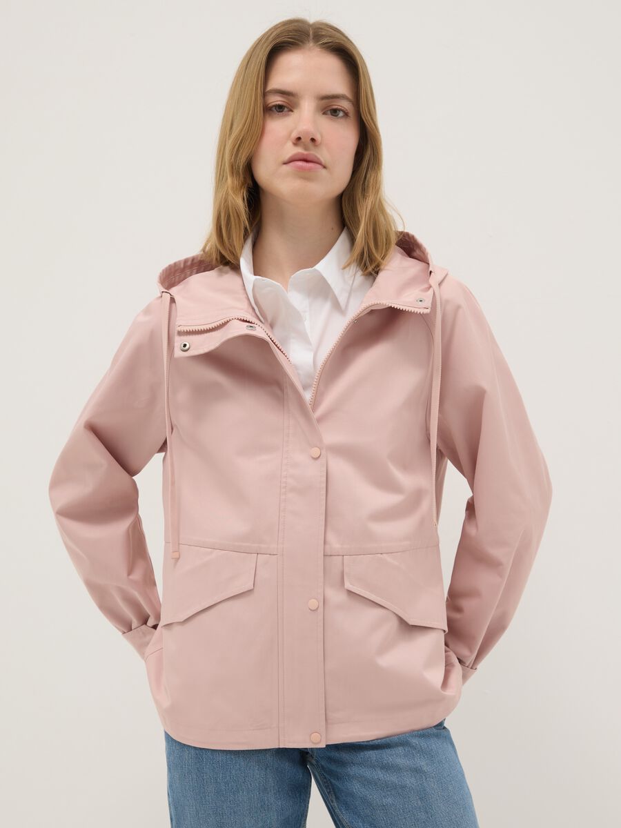Pink Regular Fit Cotton Blend Jacket with Zip and Hood_0
