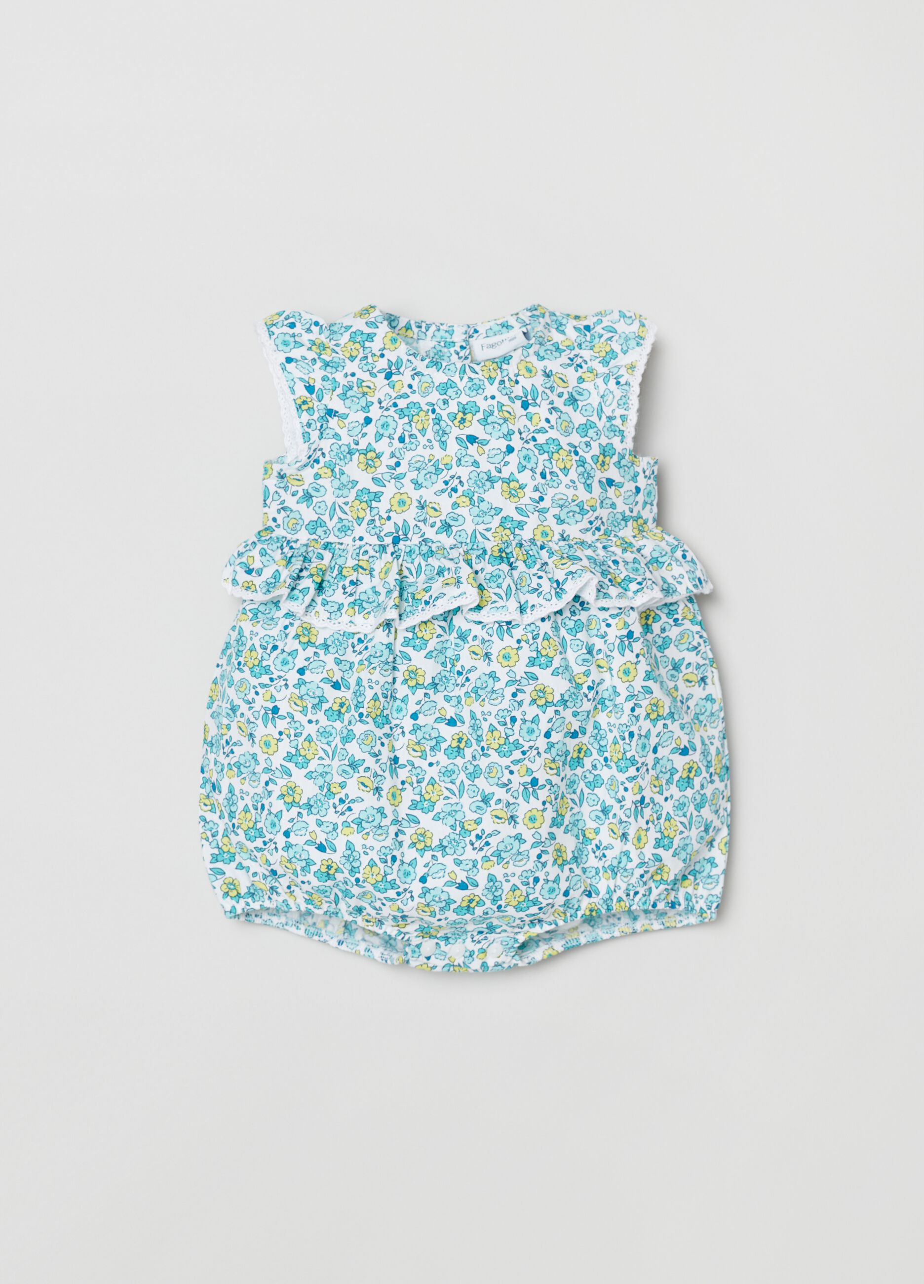 Cotton romper suit with small flowers print