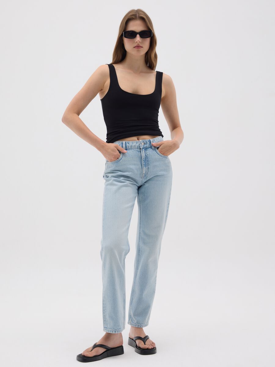 Top da donna in cotone elasticizzato nero_1