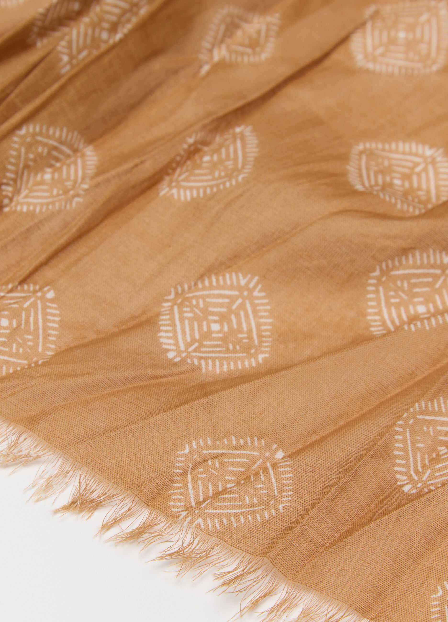 Yellow cotton scarf with geometric motifs