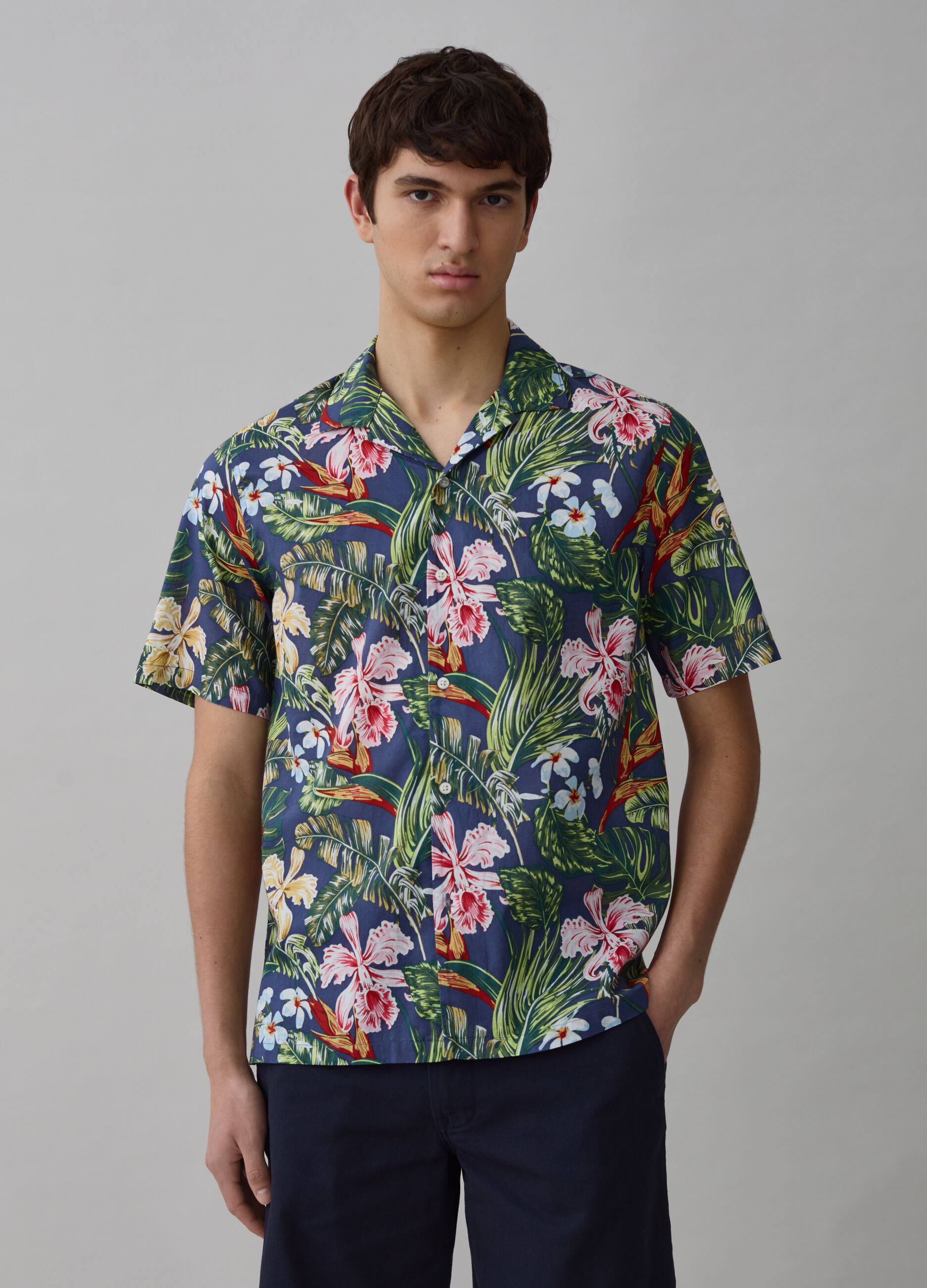 Camicia a maniche corte stampa hawaiana