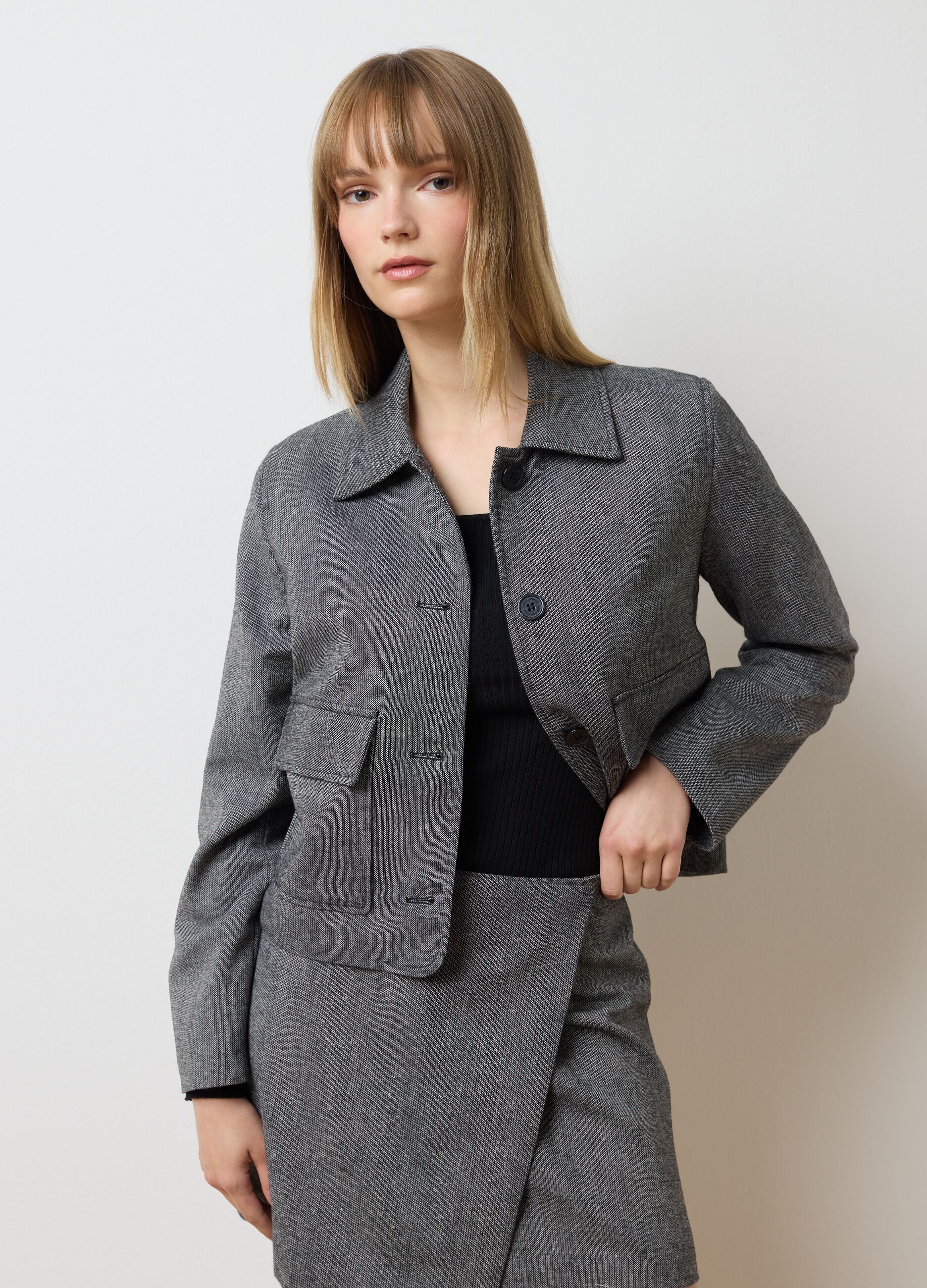 Grey wool blend blazer regular fit