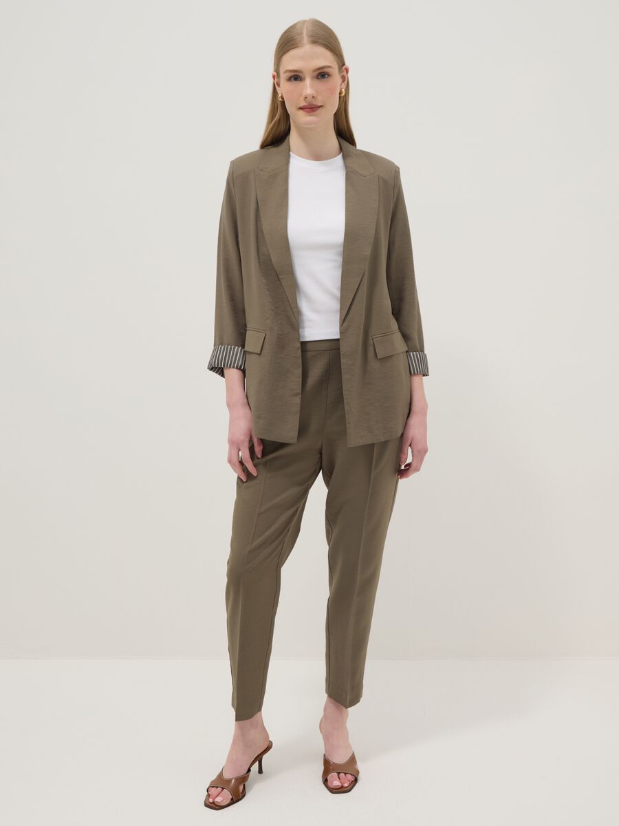 Blazer in misto viscosa verde regular fit con polsini a righe_1