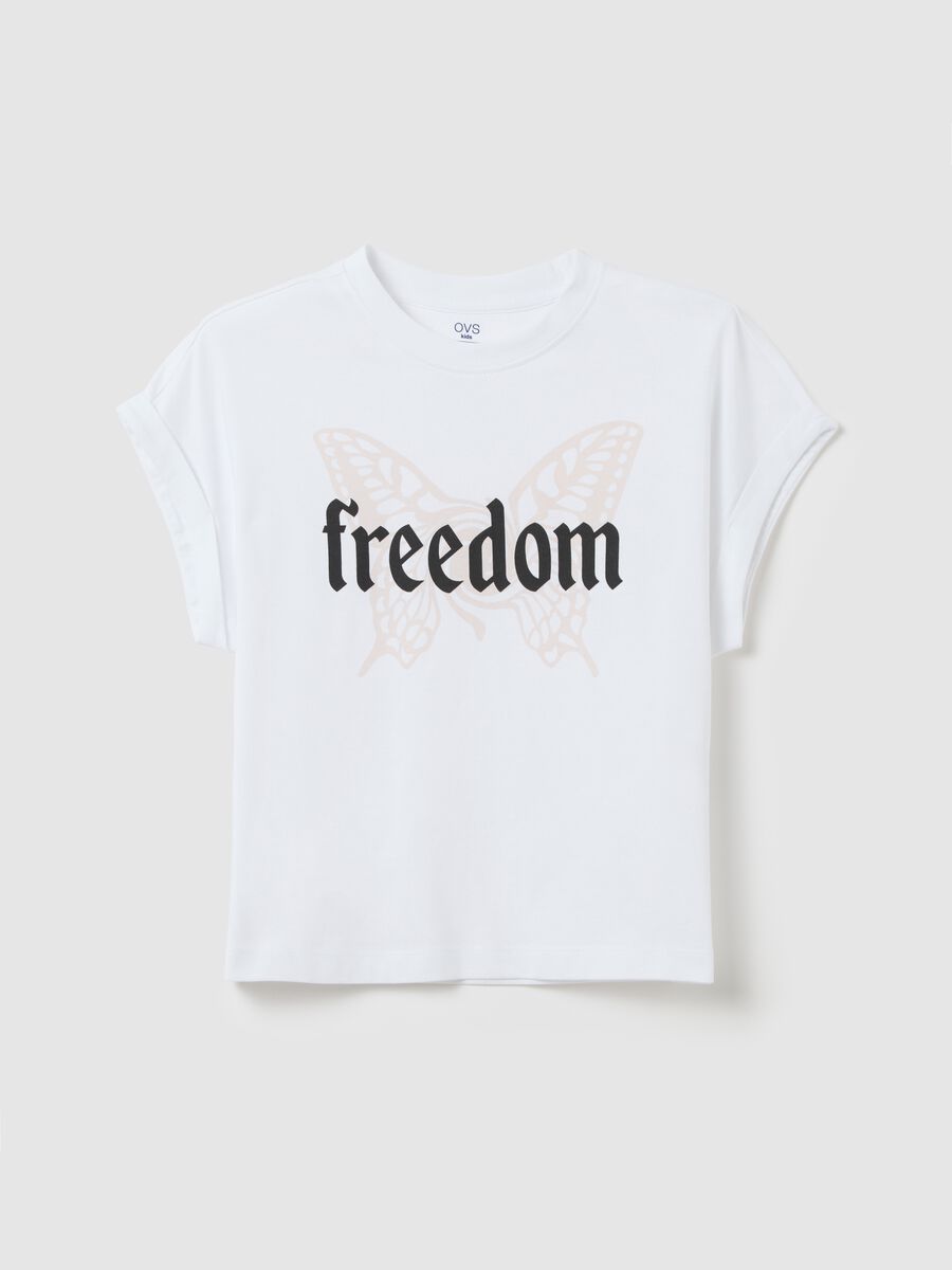 T-shirt da ragazza in puro cotone bianca regular fit con stampa_3