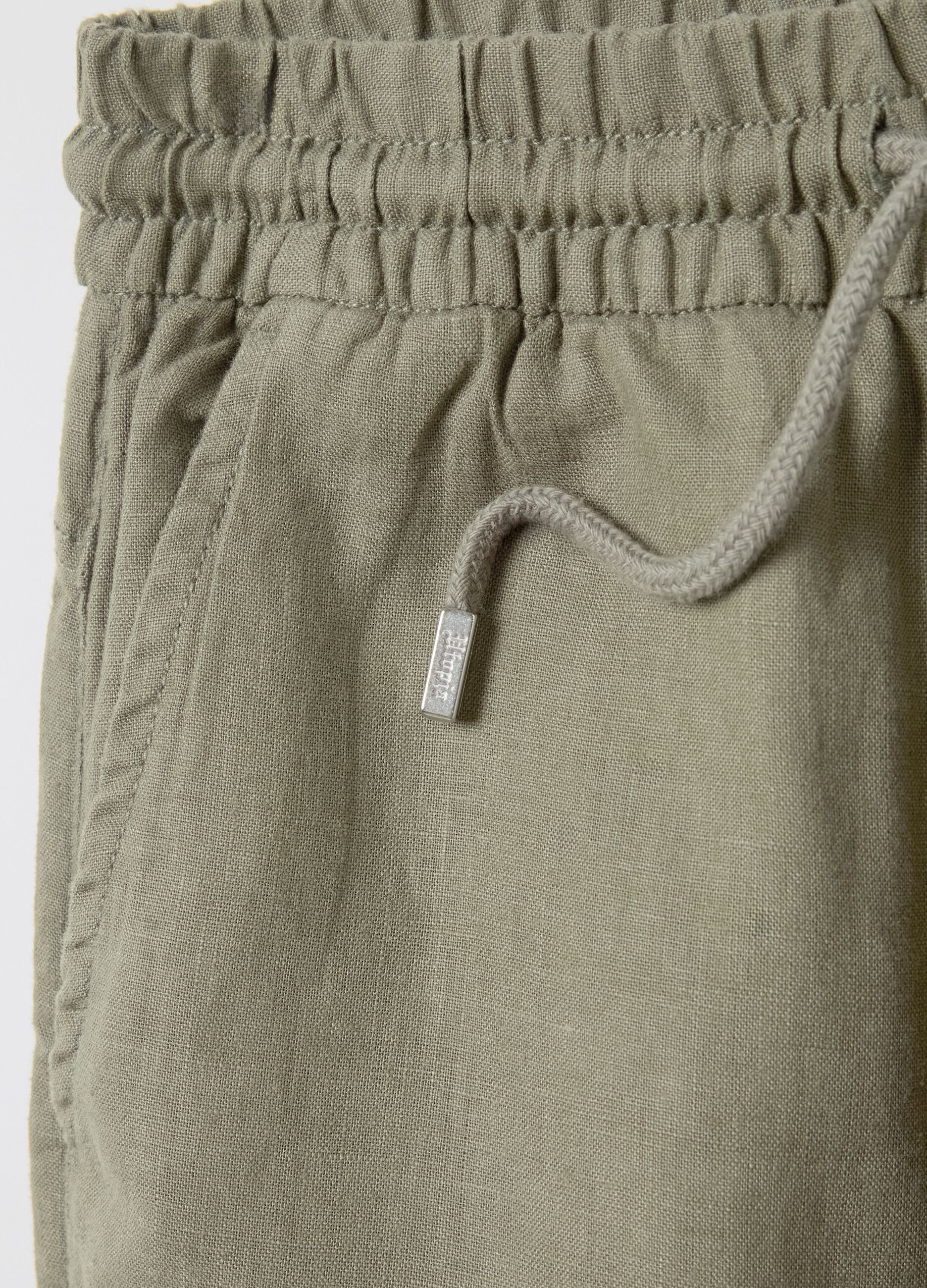 100% Linen Cargo Pants Military Green