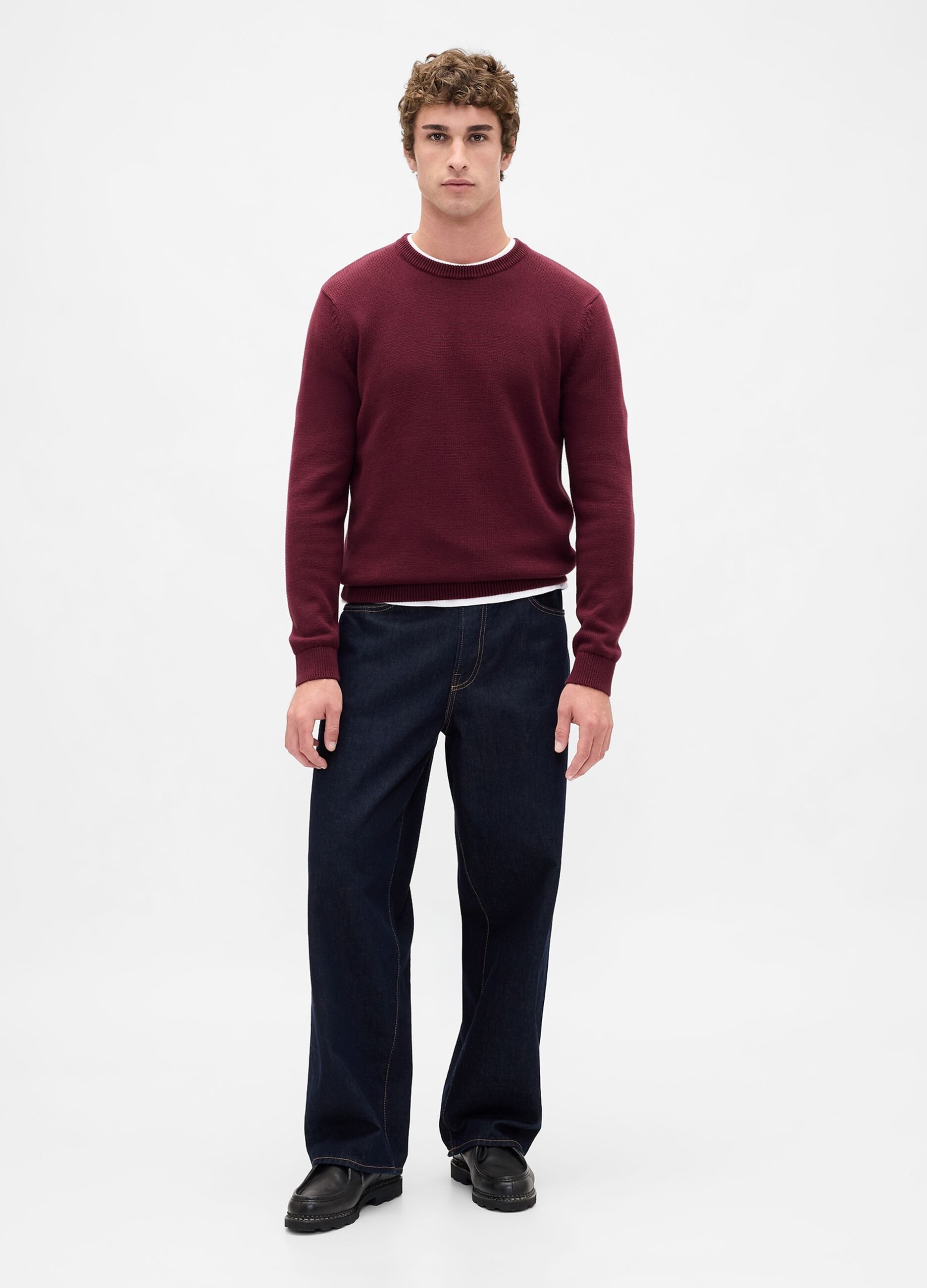 Maglione girocollo bordeaux in puro cotone