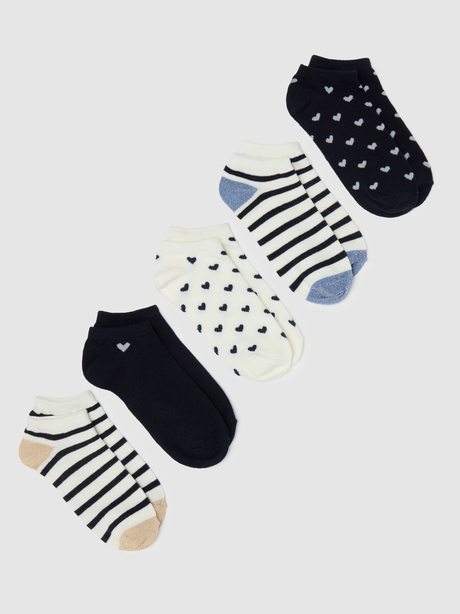 Five-pair pack stretch shoe liners with hearts and stripes_0