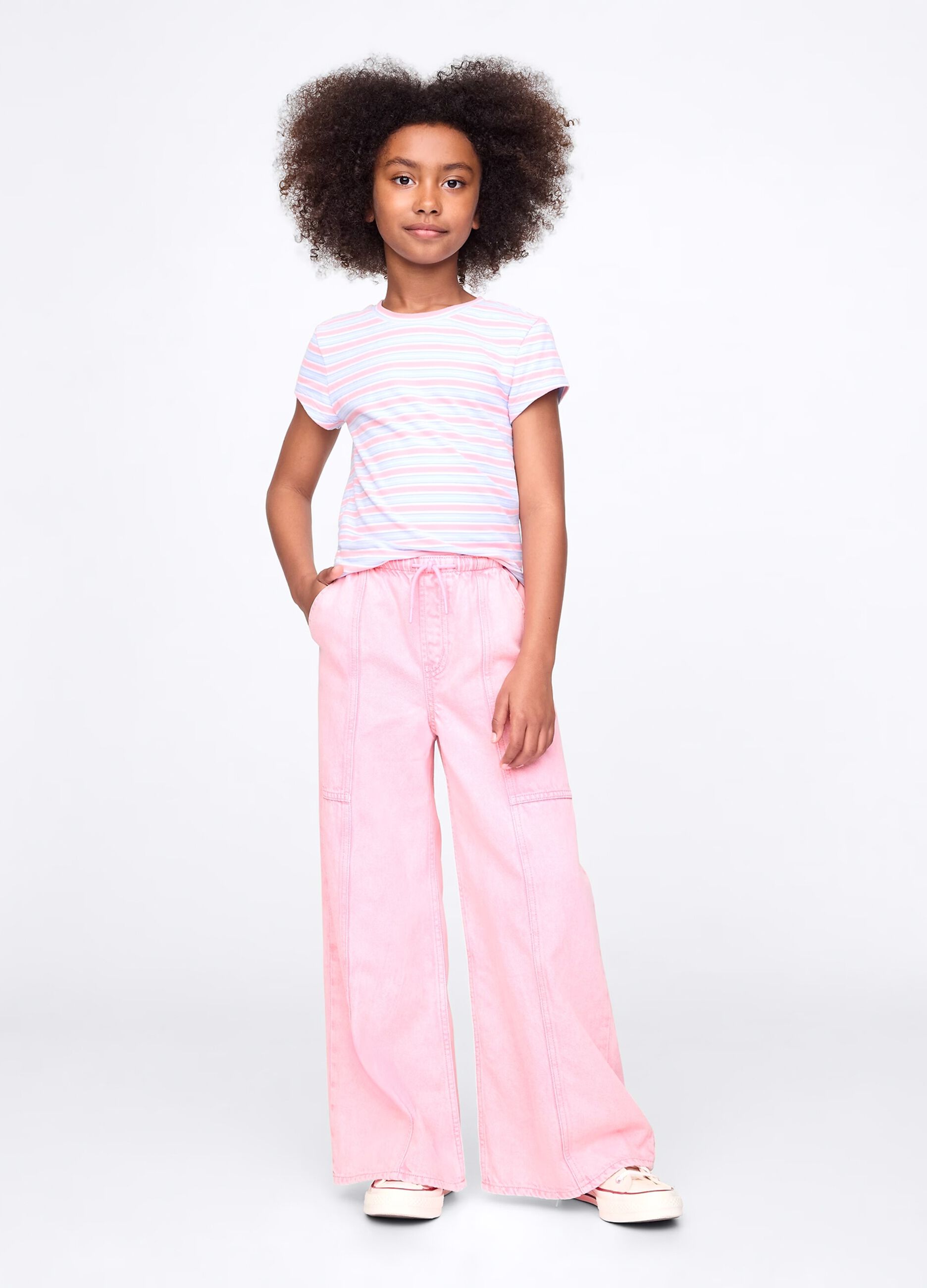 Pink wide-leg trousers with drawstring