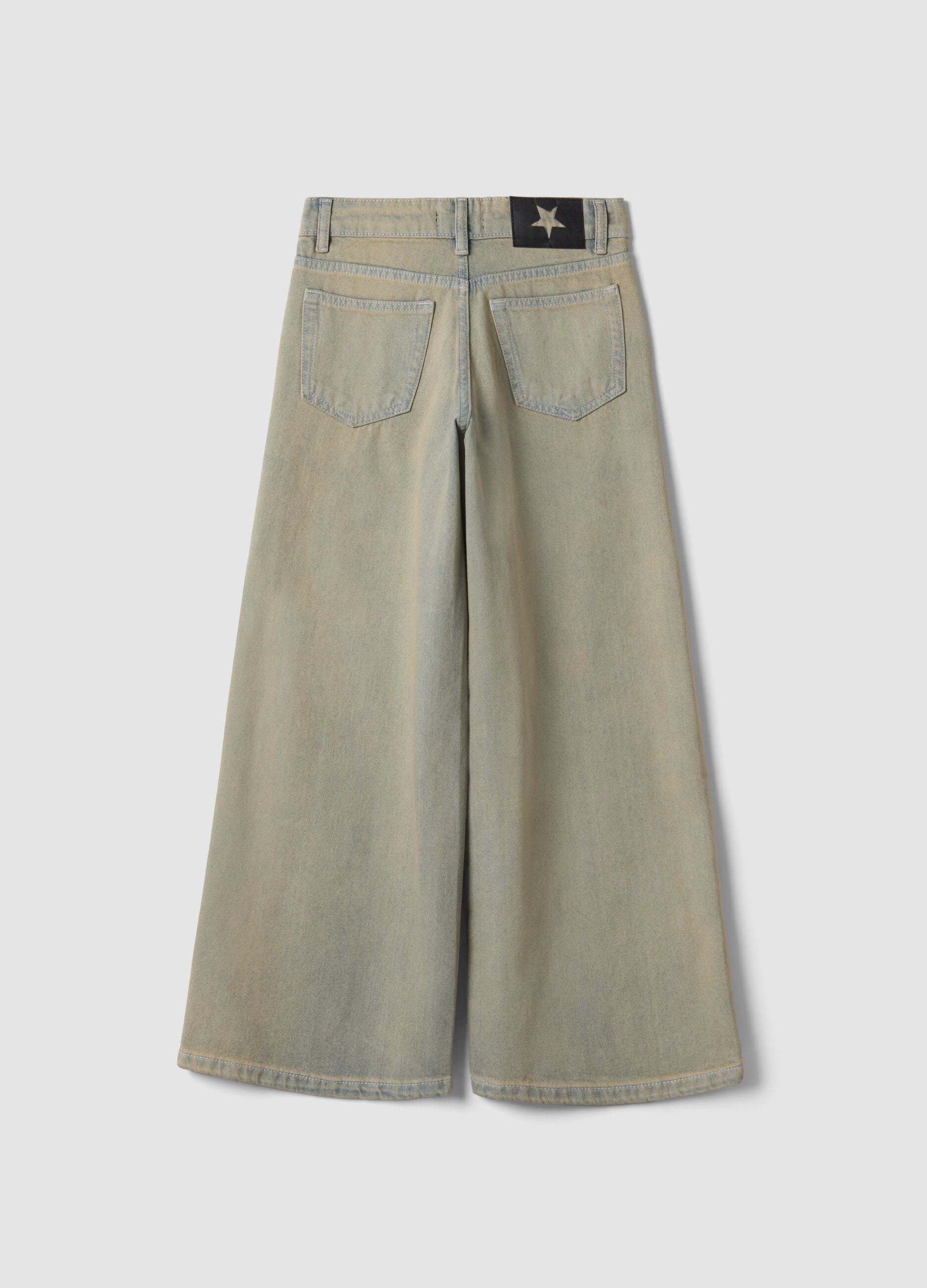 Girls&rsquo; grey wide-leg pure cotton jeans