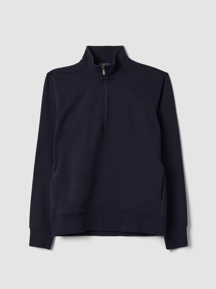 Blue cotton-blend half-zip sweatshirt with crew neck_0