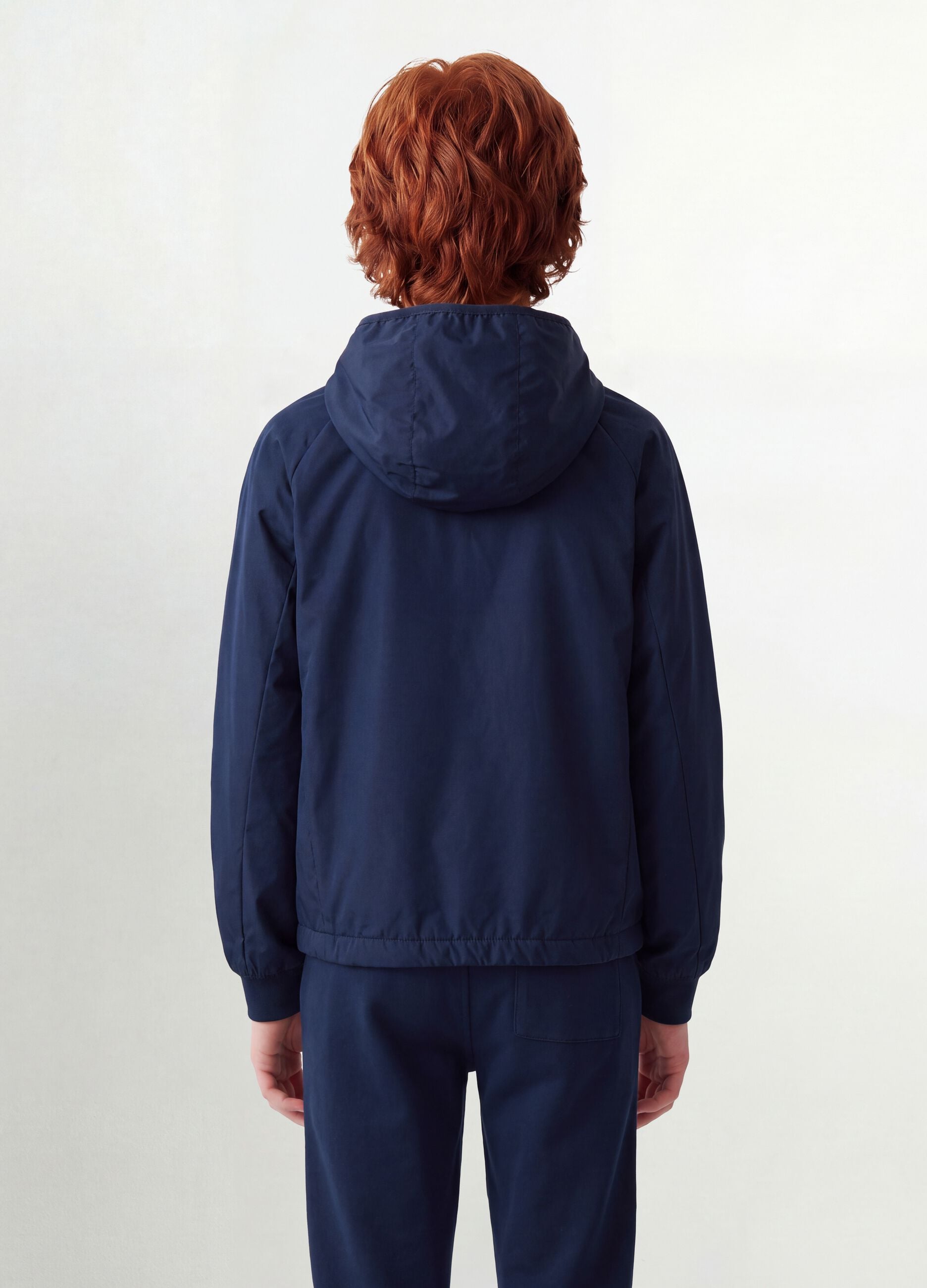Blue boys&rsquo; rain jacket with hood and zip