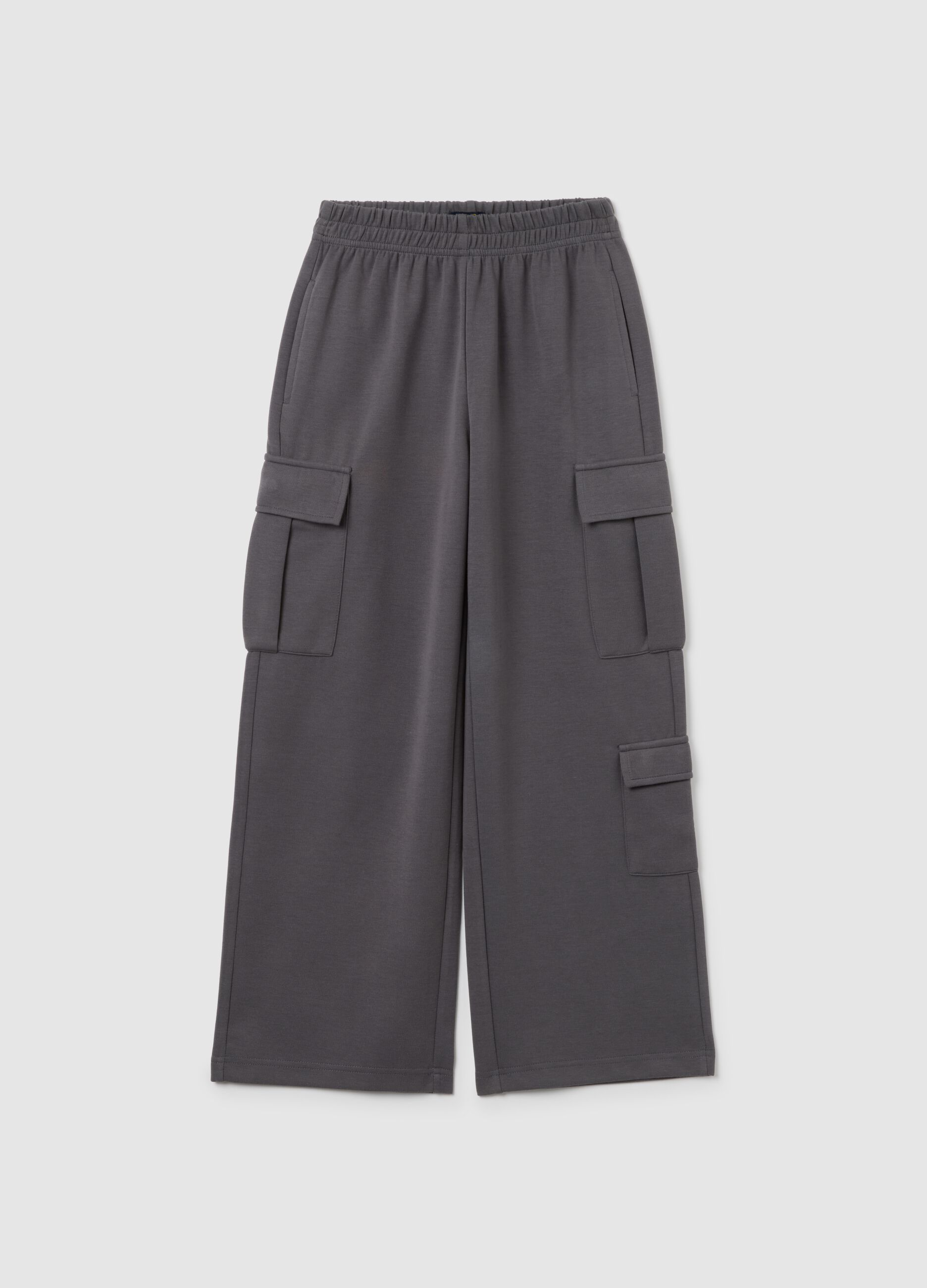 Girl's grey cotton blend cargo trousers in regular fit