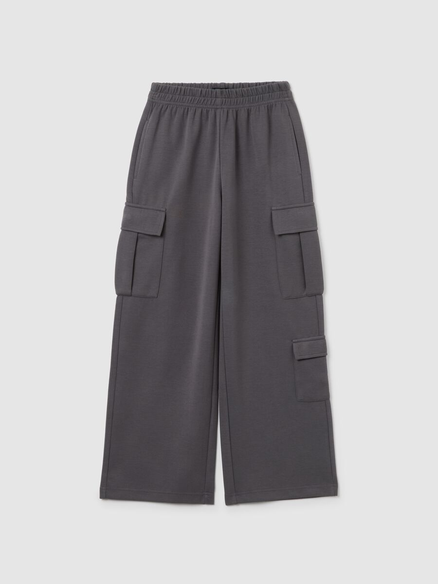 Girl's grey cotton blend cargo trousers in regular fit_0