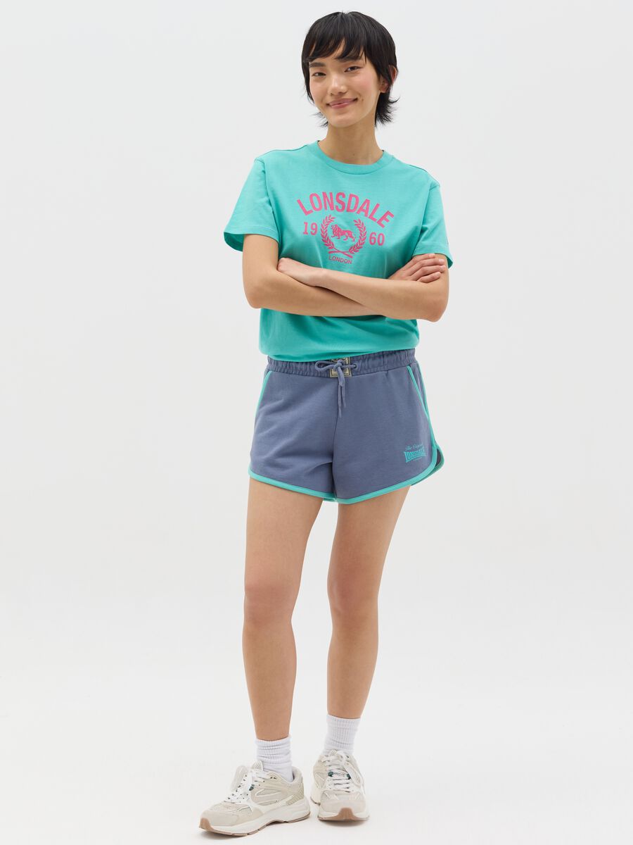 Blue fleece shorts with drawstring and logo print_0