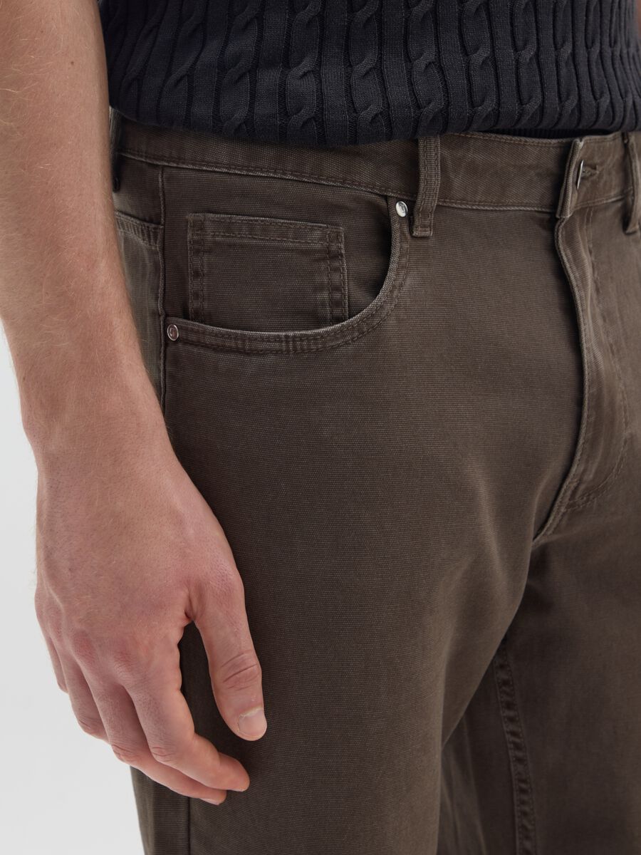 Brown slim fit stretch cotton trousers_4