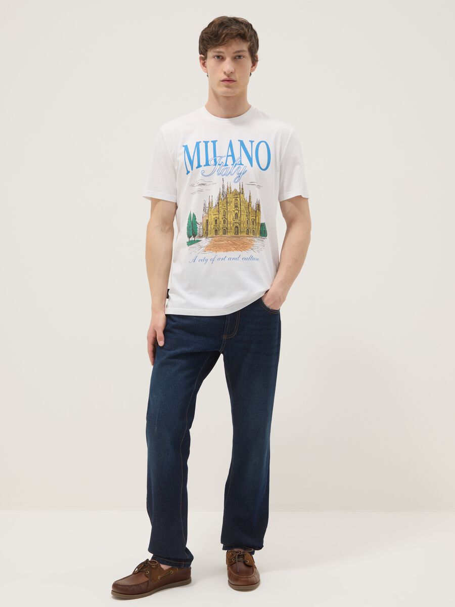 White pure cotton T-shirt with front print, regular fit_1