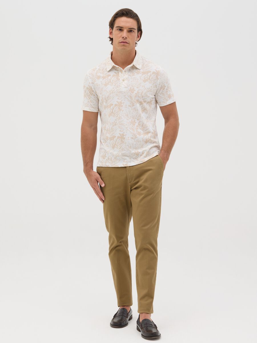 BST beige polo shirt with short sleeves and floral print_1
