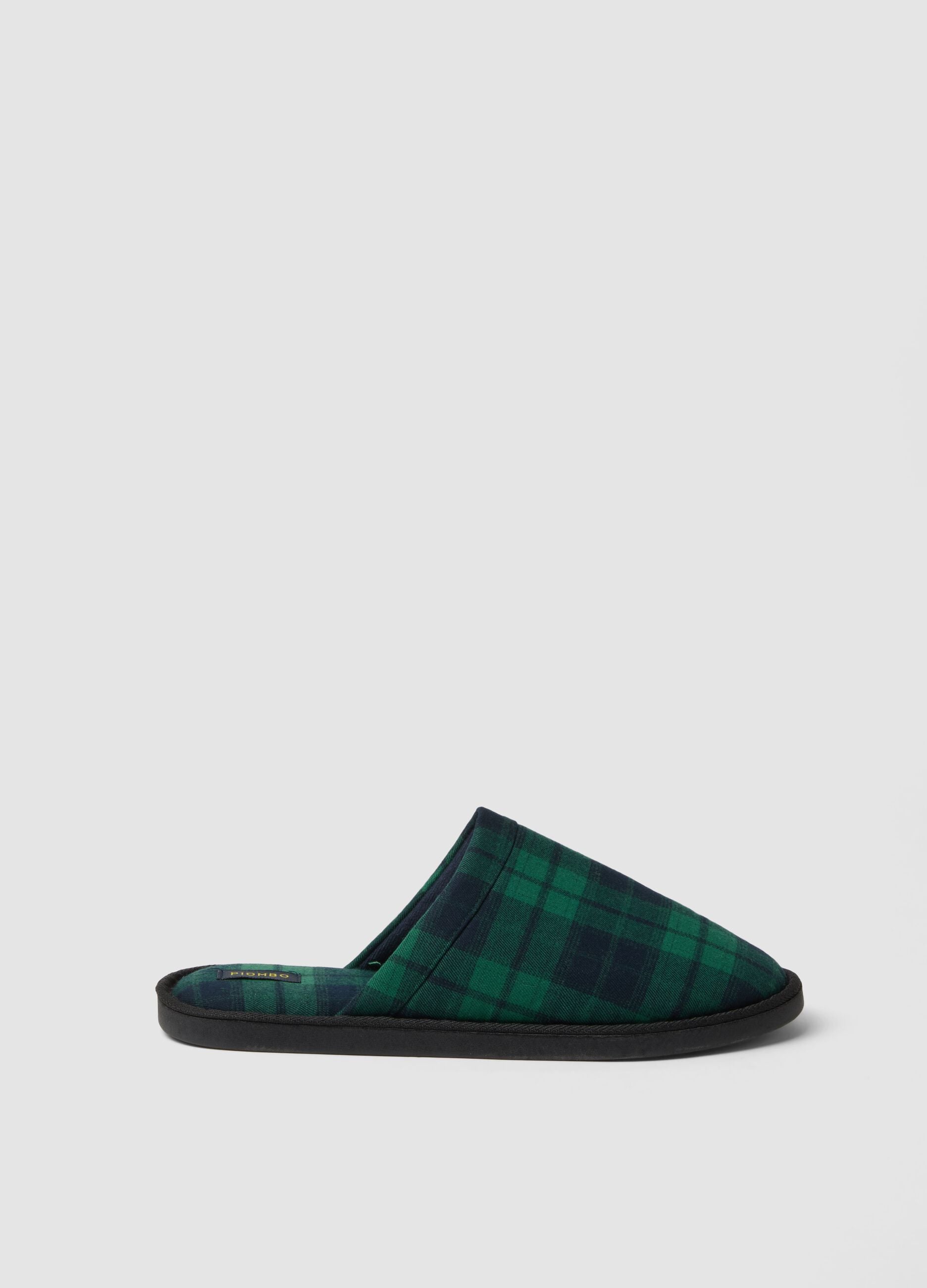 Green and blue checked slippers