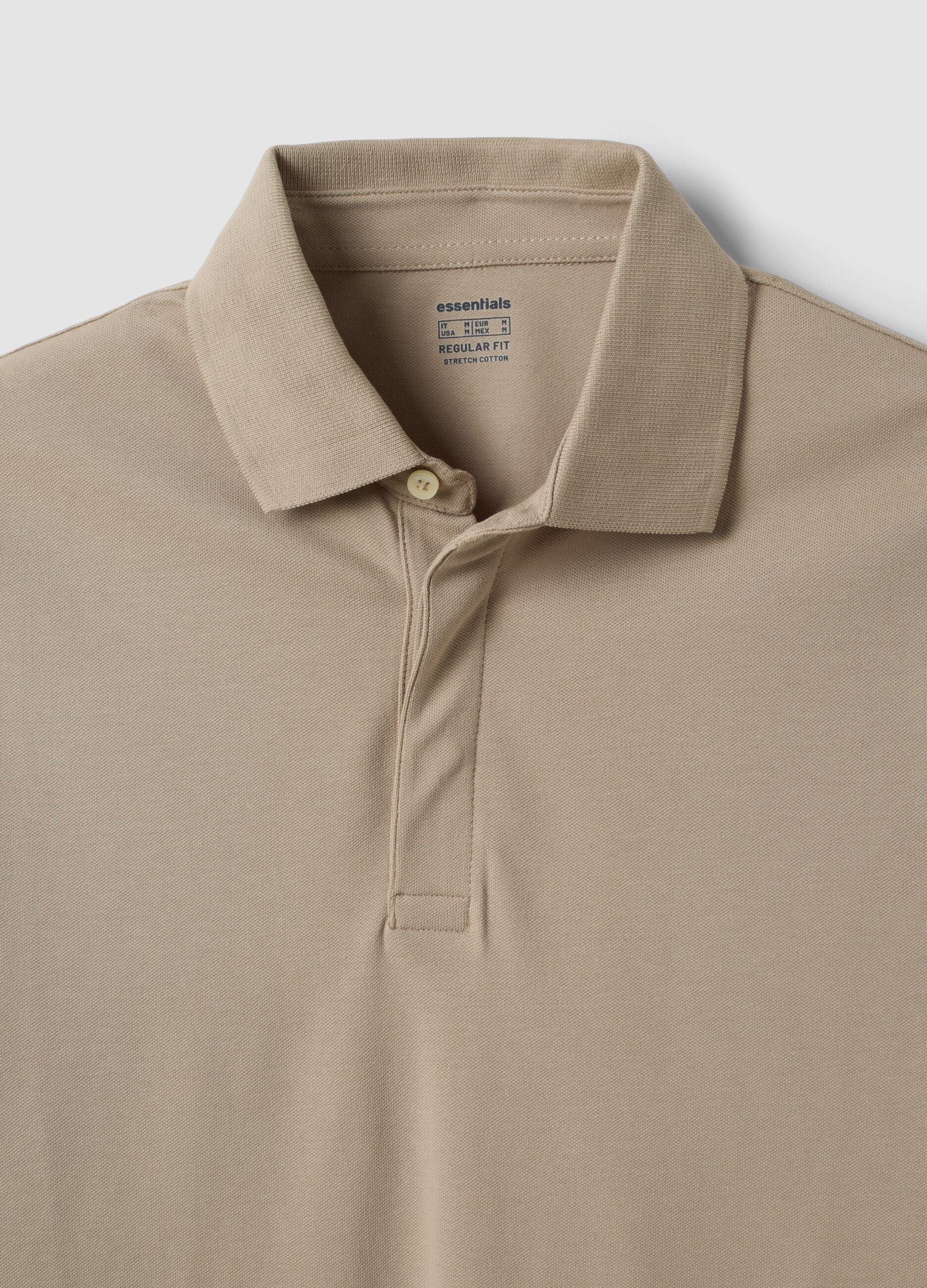 Grey long-sleeve stretch-cotton polo shirt, regular fit