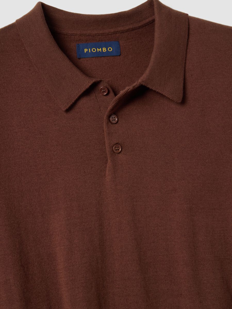 Brown regular fit polo in cotton, linen, and silk blend_5