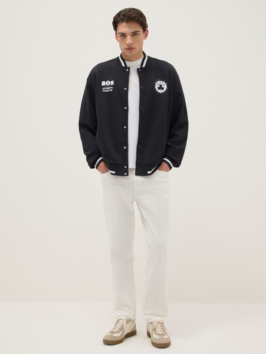 Black cotton blend jacket regular fit with Boston Celtics logo_1