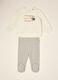 White stretch cotton baby set with footed leggings and panda print_0