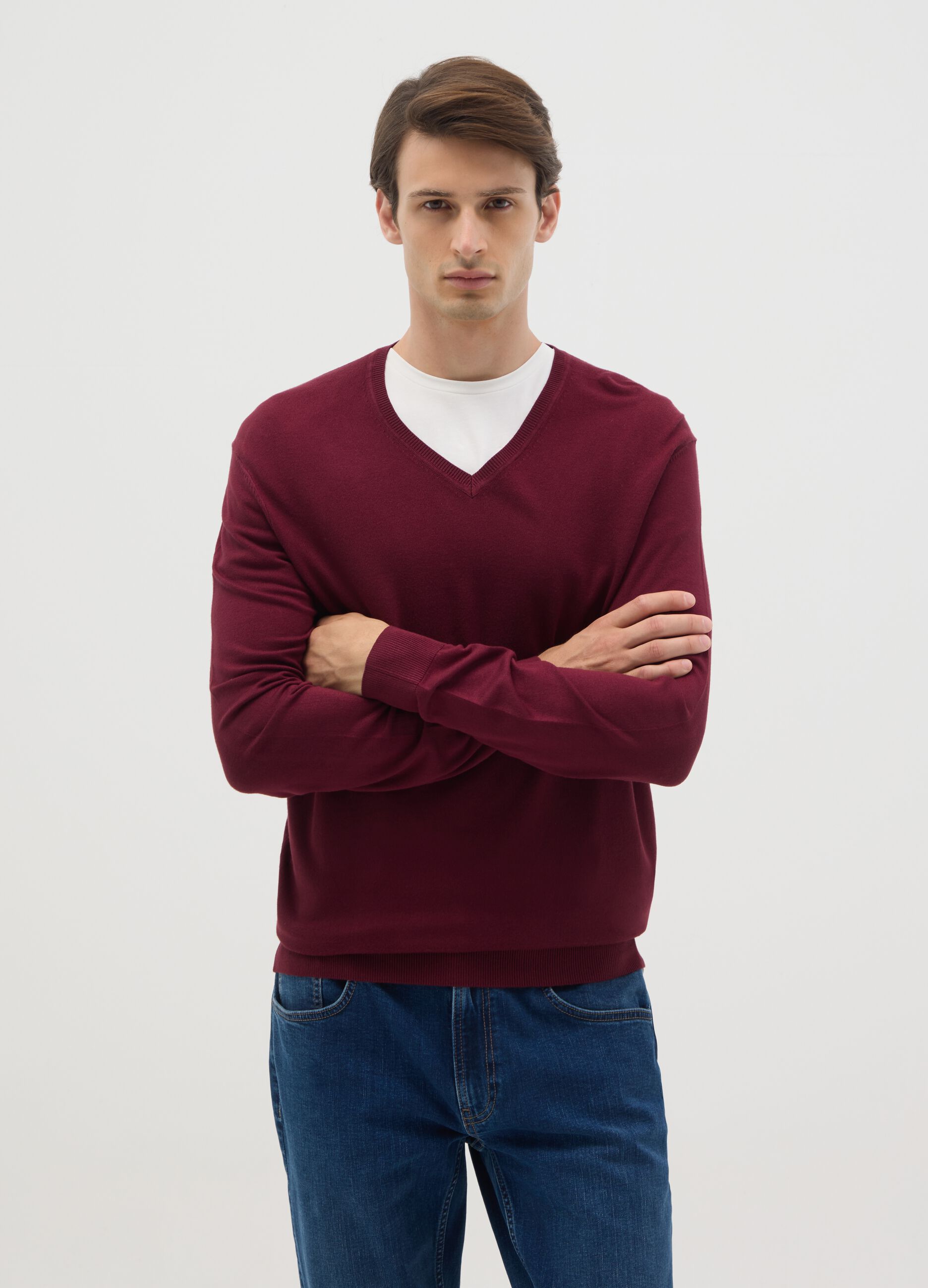 Red mixed material sweater, regular fit