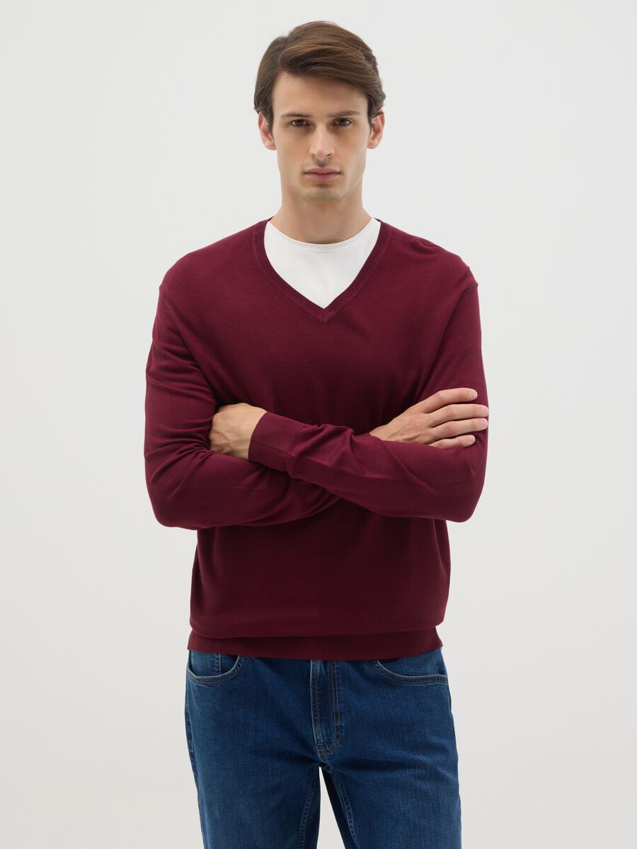 Red mixed material sweater, regular fit_0