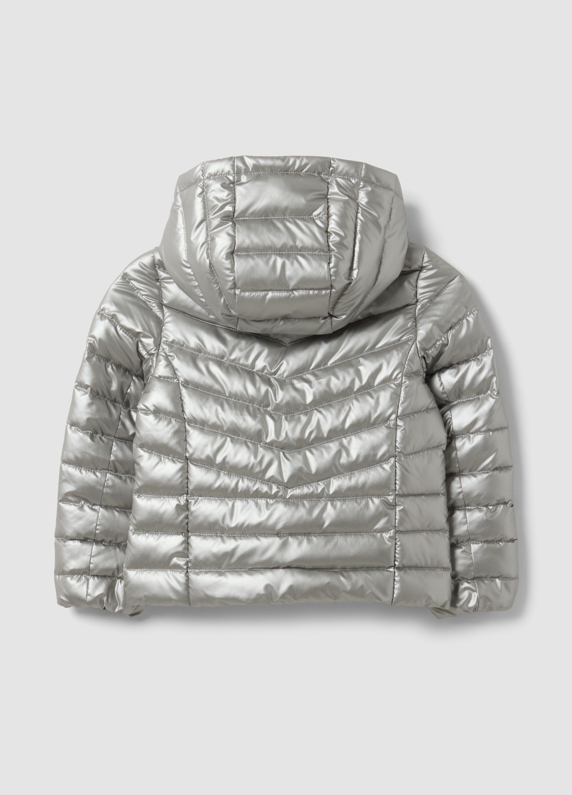 Ultralight Grey Hooded Zip-Up Puffer Jacket for Girls