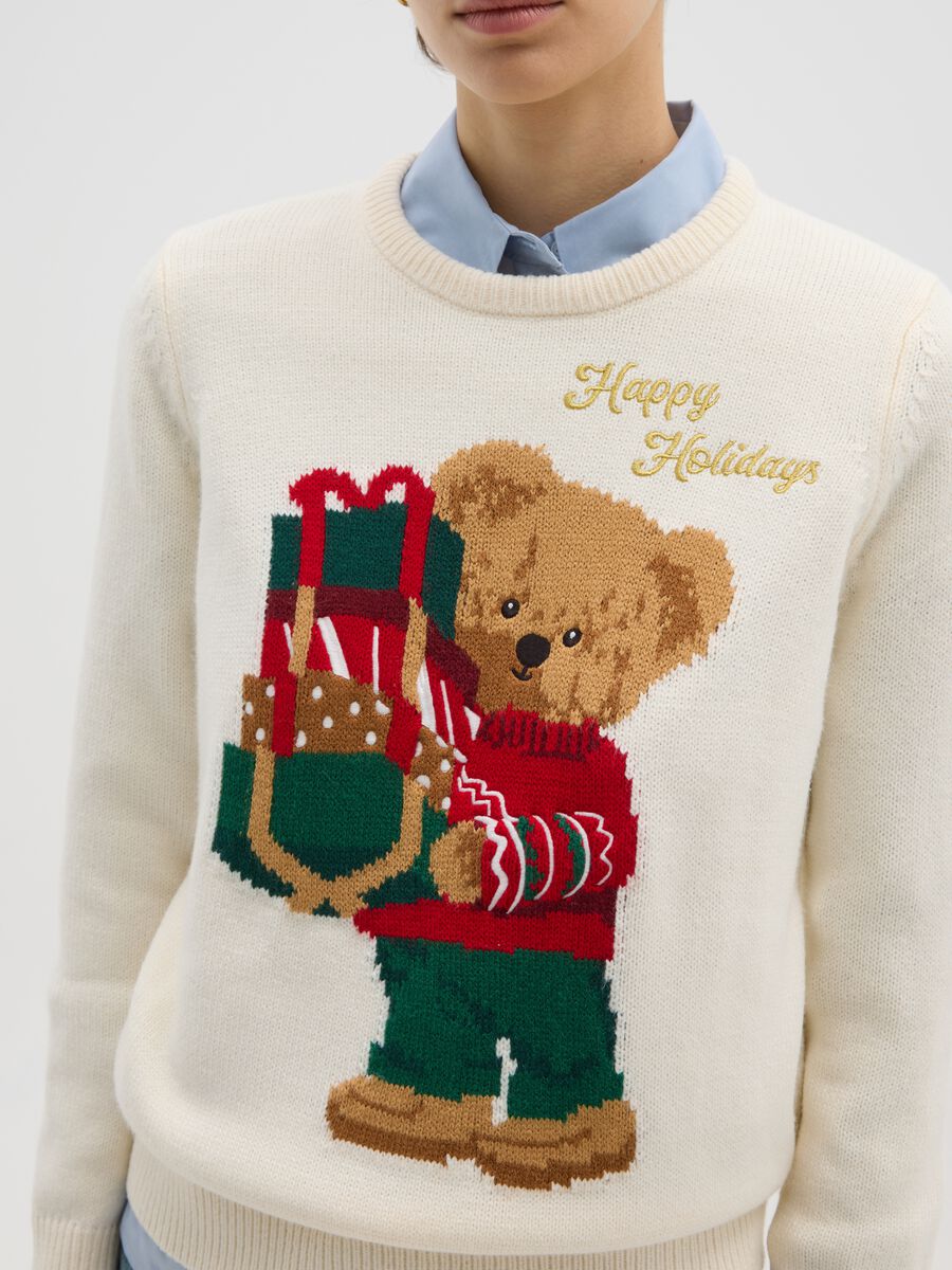 White Round Neck Christmas Jumper Regular Fit_3