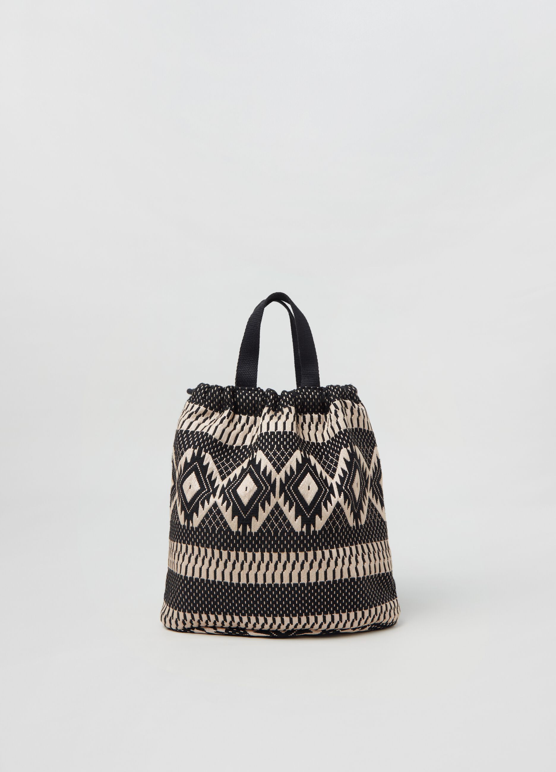 Cotton sack backpack with ethnic pattern