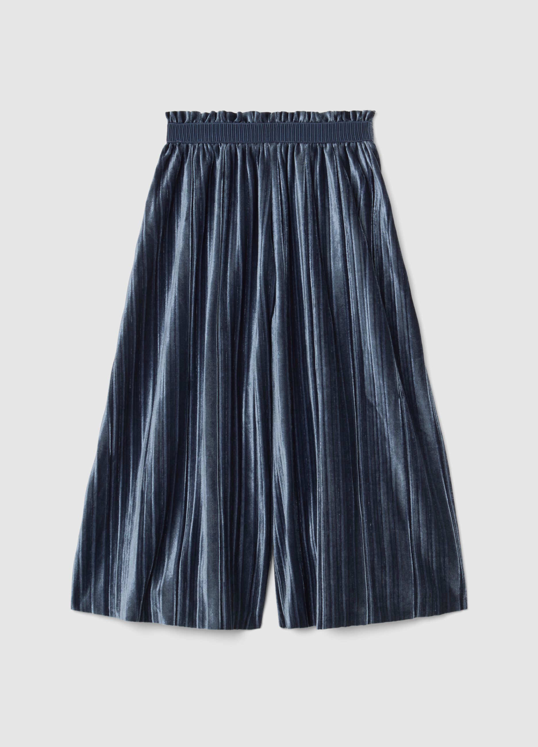 Girls' blue velour culottes with regular fit