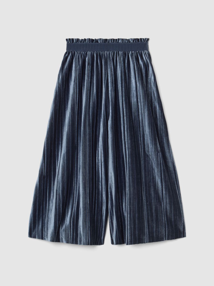 Girls' blue velour culottes with regular fit_0