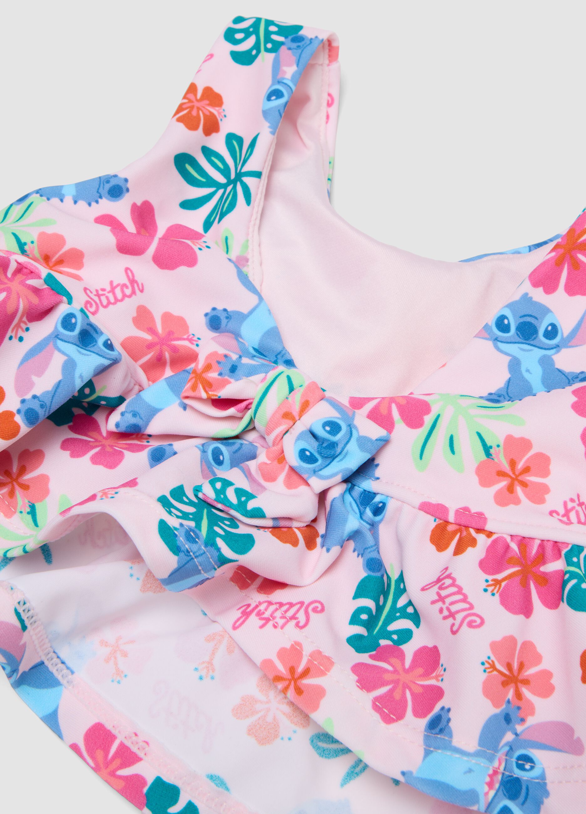 Pink stretch bikini with ruffles