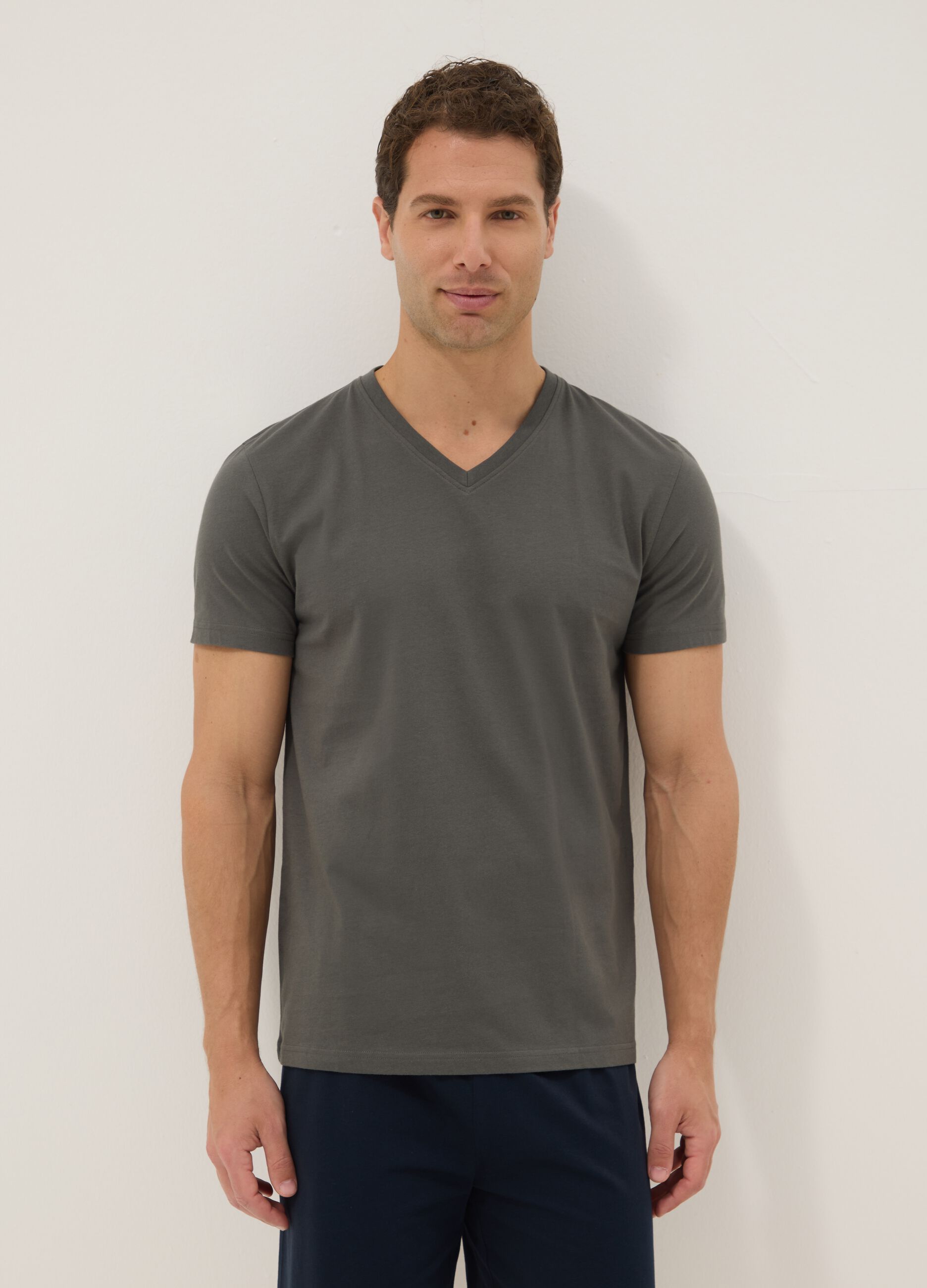 Multicoloured pure cotton short pyjamas with regular fit and V-neck