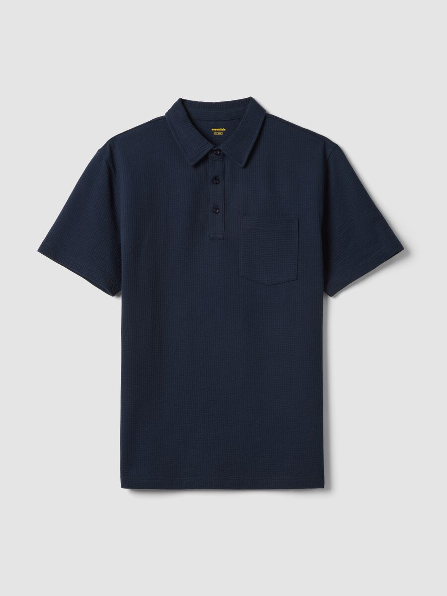 Blue short-sleeved stretch polo shirt_4